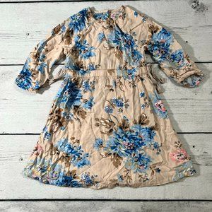 Cath Kids Tan Blue Floral Button Back Casual Dress